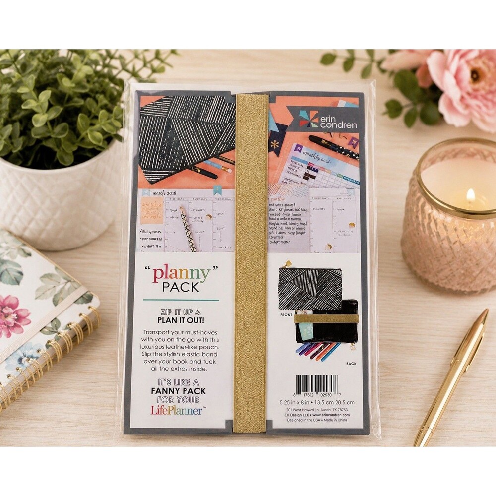 Erin Condren Planny Pack Black Geometric Faux Leather Planner Accessories Pouch